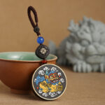 Buddha Stones PiXiu Copper Coin Ebony Wood Luck Attract Wealth Key Chain Decoration Key Chain BS 3
