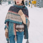 Buddha Stones Tibetan Shawl Blue Beige Red Wavy Pattern Winter Warm Tassel Scarf Tibetan Shawl BS 4