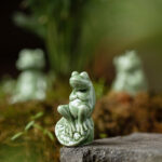 Buddha Stones Mini Small Meditation Lotus Resting Frog Ceramic Wealth Luck Home Tea Pet Figurine Decoration Decorations BS 10