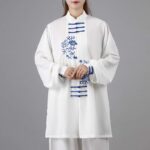 Buddha Stones Flower Embroidery Meditation Prayer Spiritual Zen Tai Chi Qigong Practice Unisex Clothing Set Clothes BS 4