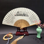 Buddha Stones A Panorama Of Rivers And Mountains Cranes Orchid Flower Paper Bamboo Handheld Silk Bamboo Folding Fan 22cm Folding Fan BS Orchid 22cm