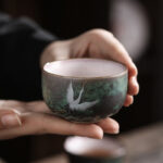 Buddha Stones Auspicious Crane Ceramic Teacup Kung Fu Tea Cup Bowl Cup BS 5