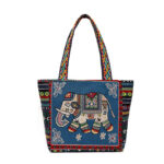 Buddha Stones Elephant Butterfly Embroidered Large Capacity Canvas Tote Bag Shoulder Bag Bag BS Blue Elephant