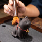 Buddha Stones Mini Lovely Cat Tea Pet Purple Clay Figurine Desk Decoration Decorations BS 5