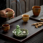 Buddha Stones Leaf Meditation Frog Pattern Healing Ceramic Incense Burner Decoration Incense Burner BS 5