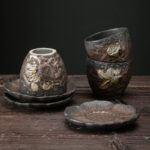 Buddha Stones Lotus Pod Leaf Flower Auspicious Clouds Ceramic Teacup Kung Fu Tea Cup Cup BS 18