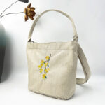 Buddha Stones Embroidery Wisteria Plum Lotus Cherry Blossom Cotton Linen Canvas Tote Crossbody Bag Shoulder Bag Handbag Crossbody Bag BS 48