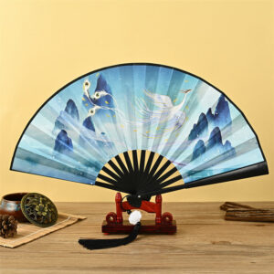Buddha Stones Vintage Phoenix Nine-Tailed Fox Flower Bamboo Tiger Handheld Folding Fan Lotus Tassel Fan Folding Fan BS Phoenix