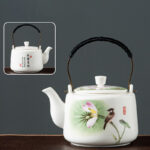Buddha Stones Vintage Dragon Mountain Fisherman Landscape White Porcelain Ceramic Kung Fu Teapot Teapot BS Lotus Bird 15.3cm*10.6cm*600ml