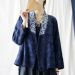 Buddha Stones Flower Jacquard V-Neck Long Sleeve Jacket 6