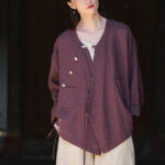 Buddha Stones Solid Color Ramie Linen Loose Blouse Long Sleeve Shirt Chinese Hanfu Top Long Sleeve Shirt BS 19