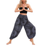 Buddha Stones Casual Loose Round Rose Pattern Harem Trousers Women's Yoga Pants Women's Harem Pants BS Black(Waist 60-95cm/Hips 170cm/Length 98cm)