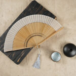 Buddha Stones Simple Cherry Flower Hollow Engraved Handheld Bamboo Folding Fan Folding Fan BS Beige 22cm