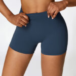 Buddha Stones Solid Color Crop Tank Top High Waist Shorts Sports Fitness Gym Yoga Outfits 2-Piece Outfit BS Dark Blue Shorts US8/10/XL