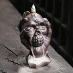 Buddha Stones Halloween Skull With Ghost Hand Purple Clay Spiritual Incense Burner Decoration Incense Burner BS 2