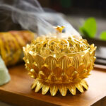 Buddha Stones Tibetan Lotus Shaped Purify Incense Burner Incense Burner BS Gold