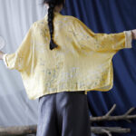 Buddha Stones Yellow Phoenix Print Frog-button Design Long Sleeve Ramie Linen Jacket Shirt Women's Shirts BS 4