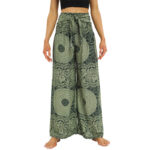 Buddha Stones Boho Lace-up Wide Leg Pants Women's Yoga Pants Women's Wide Leg Pants BS DarkSeaGreen F(Fit for US2-12; UK/AU6-16; EU34-44)