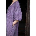 Buddha Stones Handmade Tie Dye Ramie Linen Frog-Button Midi Dress Wide Leg Pants With Pockets Midi Dress&Wide Leg Pants BS 12