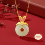 Buddha Stones 925 Sterling Silver Hetian Jade Chinese Zodiac Year of the Dragon Red Agate Luck Protection Necklace Pendant (Extra 30% Off | USE CODE: FS30) Necklaces & Pendants BS Rabbit