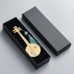Buddha Stones Classical Musical Instruments Pipa Guzheng Guqin Ruan Metal Bookmarks Tassel With Gift Box Bookmarks BS Gold Ruan-Gift Box