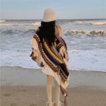 Buddha Stones Tibetan Colorful Striped Shawl Tassels Cozy Warm Travel Scarf Wrap Tibetan Shawl BS Yellow Brown Beige(Wavy Edge) 185cm*65cm