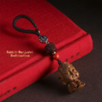 Buddha Stones Chinese Zodiac Natal Buddha Green Sandalwood Om Mani Padme Hum Peace Key Chain Key Chain BS Rabbit-Manjushri Bodhisattva