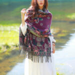 Buddha Stones Tibetan Flower Floral Leaves Pattern Design Shawl Cozy Travel Scarf Wrap Tibetan Shawl BS 15