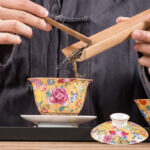 Buddha Stones Peony Flowers Ceramic Gaiwan Sancai Teacup Kung Fu Tea Cup And Saucer With Lid Cup BS 6