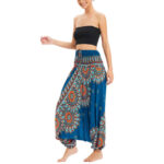 Buddha Stones Two Style Wear Sunflower Loose Smocked Harem Trousers Jumpsuit High Waist Pants Harem Pants BS 15