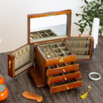 Buddha Stones Vintage Large Capacity Wooden Jewelry Box Jewelry Storage Box With Mirror Jewelry Box BS 1