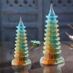 Buddha Stones Feng Shui Wenchang Tower Handmade Liuli Crystal Pagoda Art Piece Luck Home Office Decoration Decorations BS 4