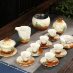 Buddha Stones Mountain Landscape Countryside Ceramic Gaiwan Sancai Teacup Kung Fu Tea Cup And Saucer With Lid Cup BS 7