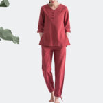 Buddha Stones Yoga Meditation Prayer V-neck Design Cotton Linen Clothing Uniform Zen Practice Women's Set Clothes BS 14