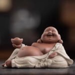 Buddha Stones Laughing Buddha Ingots Attract Wealth Purple Clay Maitreya Statue Decoration Decorations BS 2