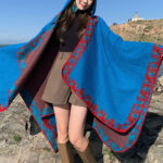 Buddha Stones Tibetan Shawl Border Small Floral Flower Hooded Cloak Winter Cozy Travel Scarf Wrap Tibetan Shawl BS 17