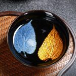 Buddha Stones Gold Maple Leaf Chinese Jianzhan Ceramic Teacup Tenmoku Kung Fu Tea Cup Bowl Jian Zhan Tea Cup BS 15