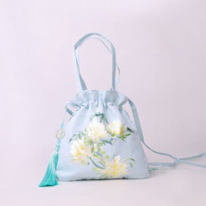 Buddha Stones Suzhou Embroidery Lotus Deer Epiphyllum Peony Rabbit Cotton Linen Tote Crossbody Bag Shoulder Bag Handbag Crossbody Bag BS Light Blue Epiphyllum 21*22cm