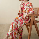 Buddha Stones Red Blue Green Flowers Midi Dress Cotton Half Sleeve Dress With Pockets Midi Dress BS 5