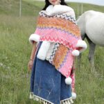 Buddha Stones Tibetan Multicolored Wavy Lines Knitted Striped Shawl Coat Winter Cozy Travel Scarf Wrap Tibetan Shawl BS 20