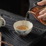 Buddha Stones Small Blue Bamboo Leaves Ceramic Teacup Kung Fu Tea Cup Bowl Cup BS 4