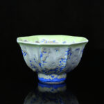 Buddha Stones Retro Blue Red Gradient Lotus Pattern Kiln Change Ceramic Teacup Kung Fu Tea Cup Bowl Cup BS Blue 9cm*5.5cm*120ml