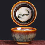 Buddha Stones 12 Chinese Zodiac Pattern Ceramic Teacup Kung Fu Jian Chinese Zhan Tea Cup 73ml Jian Zhan Tea Cup BS Snake 6.8cm*3.6cm*73ml