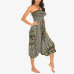 Buddha Stones Two Style Wear Elephant Pattern Loose Smocked Harem Trousers Jumpsuit Women's Yoga Pants Harem Pants&Bodysuit BS 18