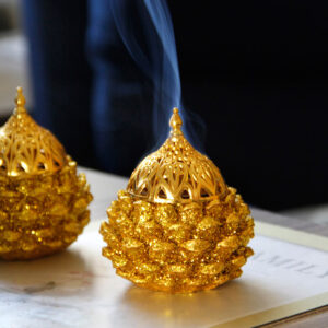 Buddha Stones Gold Pine Cone Pattern Spiritual Rituals Mini Incense Burner Home Tabletop Decor Incense Burner BS Gold Pine Cone Mini Incense Burner