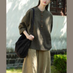 Buddha Stones Solid Color Loose Button Blouse Long Sleeve Shirt Top Long Sleeve Shirt BS 25