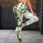 Buddha Stones Tie Dye Print Pants Sports Fitness Yoga High Waist Leggings Women's Yoga Pants Leggings BS Green L(Waist 65cm/Hips 82cm/Length 84cm)