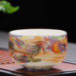 Buddha Stones Dragon Phoenix Auspicious Clouds Sun Ocean Waves Ceramic Teacup Kung Fu Tea Cup Cup BS 8cm*5.2cm*130ml Phoenix