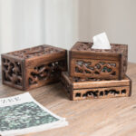 Buddha Stones Retro Wooden Tissue Box Engraved Wooden Tissue Holder Wipes Boxes Decoration Decorations BS 1