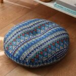 Buddha Stones Lotus Simple Pattern Linen Meditation Seat Cushion Home Living Room Decoration Decorations buddhastoneshop Detachable 40cm*10cm SteelBlue